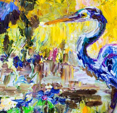blue heron oil painting detail