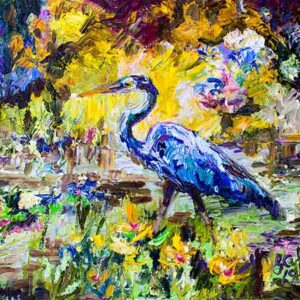 Palette Knife Impressionist Oil Painting Blue Heron