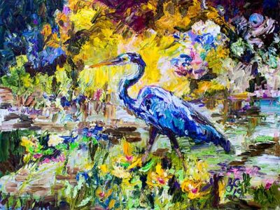 Palette Knife Impressionist Oil Painting Blue Heron
