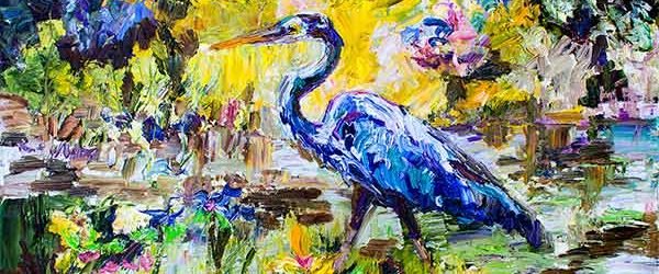 Palette Knife Impressionist Oil Painting Blue Heron