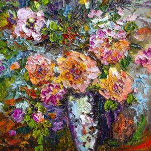 Heirloom Roses Impressionist Oil Painting Pallet knife and Brush