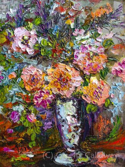 Heirloom Roses Impressionist Oil Painting Pallet knife and Brush