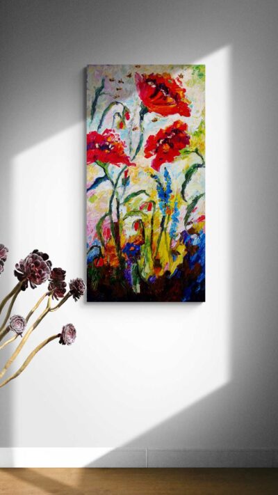 Vivid and Bold Red Poppies Expressive Oil Painting by Ginette Callaway Wall