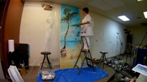 Ginette on ladder painting large oil painting commission 2019