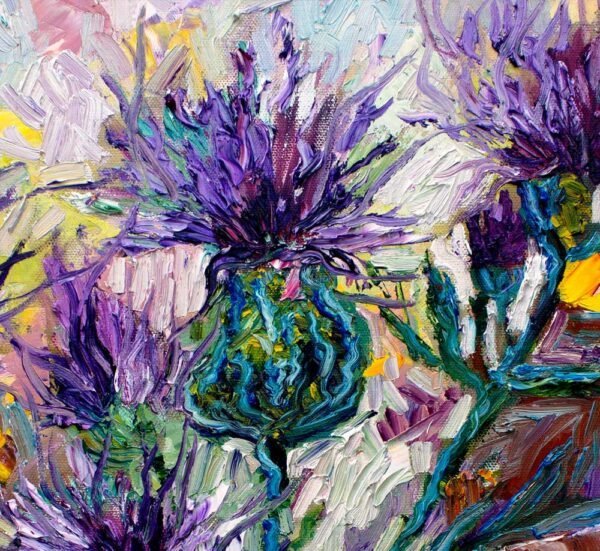 Late Summer Thistles Impressionist Oil Painting - Image 3