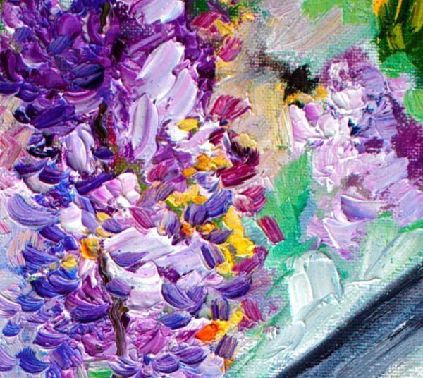Mocking Bird In Wisteria Impressionist Oil Painting - Image 3