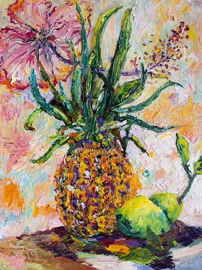 Pineapple Oil Painting Limes Hibiscus Food Art