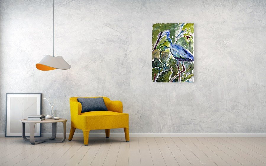 Blue Heron Stalking Watercolor
