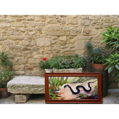 Black Indigo Snake Oil Painting framed