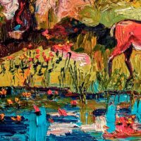 A Deer By The Lily Pond Oil Painting detail