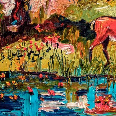 A Deer By The Lily Pond Oil Painting detail