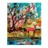 Deer in Landscaped Colorful Impressionist Landscape