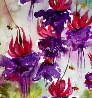 Pink Fuchsia Flowers Watercolors Detail