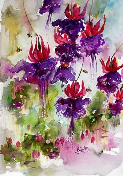 Fuchsia Flowers Watercolors