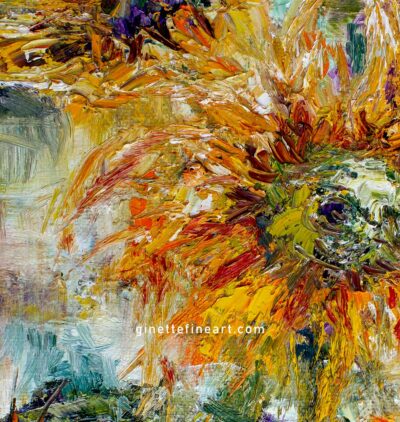 Detail Wild Sunflowers Palette Knife Oil Painting