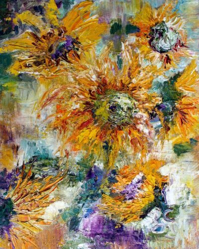 Wild Sunflowers Palette Knife Oil Painting