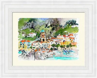 Amalfi Summer Fun Watercolors and Ink White Frame