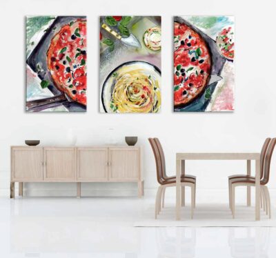 Pizza Pasta Canvas Prints Triptych Food Art