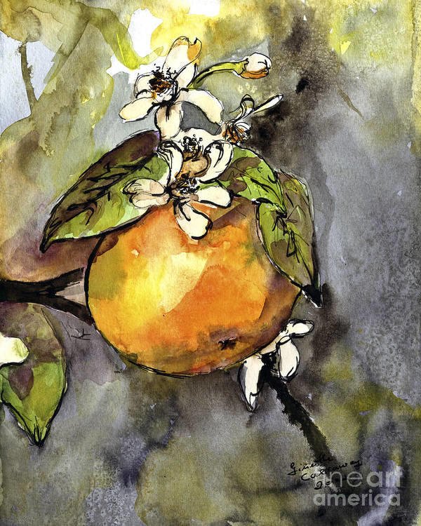 Give thanks Orange Blossom Watercolor & ink