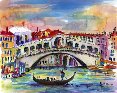Colorful Venice Grand Canal Mixed Media Art