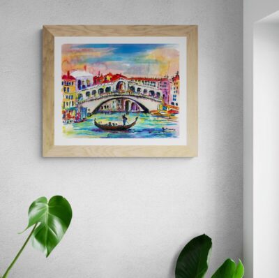 Colorful Venice Grand Canal Mixed Media Art Wall
