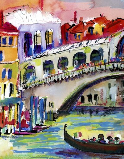 Colorful Venice Grand Canal Mixed Media Art detail