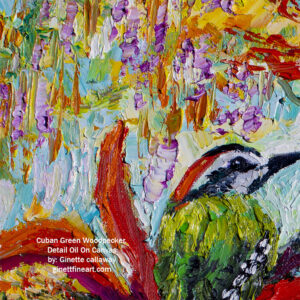 Cuban Green Wood Pecker Impasto Oil Painting detail