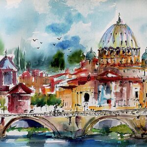 Art Sale 50% off Rome Saint Peter's Basilica San Angelo Bridge Painting