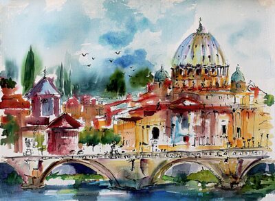 Art Sale 50% off Rome Saint Peter's Basilica San Angelo Bridge Painting