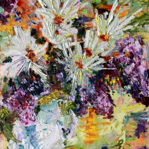 Chrysanthemums and Lilacs Still Life Impressionist Still Life Oil Painting