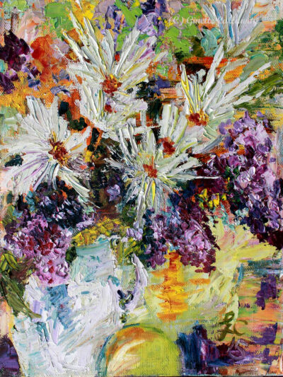 Chrysanthemums and Lilacs Still Life Impressionist Still Life Oil Painting