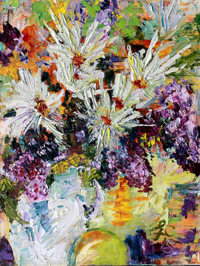 Chrysanthemums and Lilacs Still Life Impressionist Still Life Oil Painting M