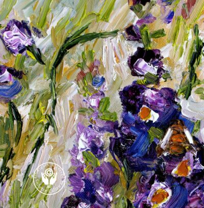 Delphiniums Flowers Impressionist Palette Knife Oil Painting detail