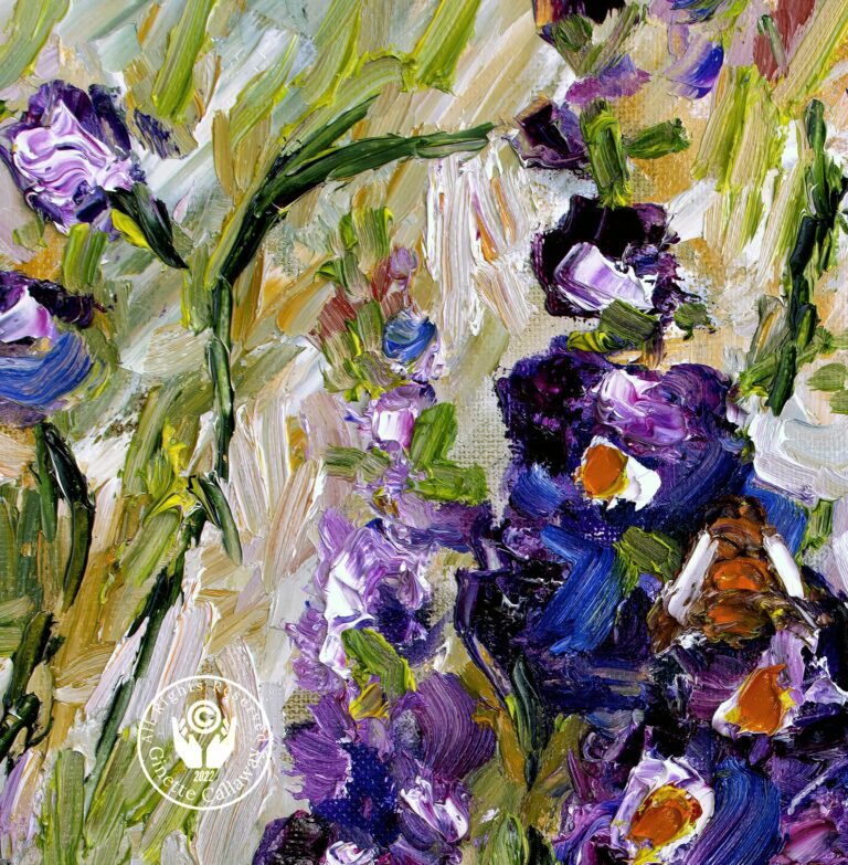 Delphiniums Flowers Impressionist Palette Knife Oil Painting