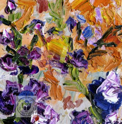 Delphiniums Flowers Impressionist Palette Knife Oil Painting detail 2