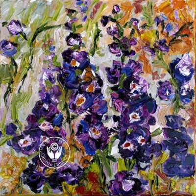 Delphiniums Flowers Impressionist Palette Knife Oil Painting large
