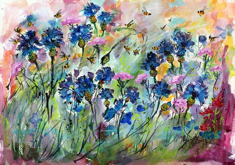 Blue Corn Flowers and Bees