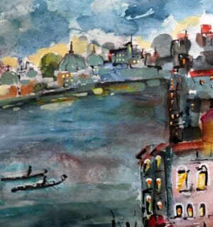 Italy Venice Twilight Grand Canal Watercolors and Ink