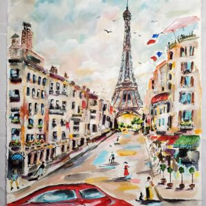 Large Paris Eiffel Tower La Vie En Rose watercolors and ink