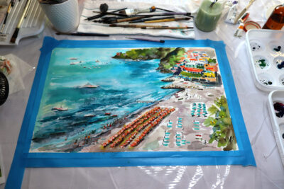 Positano Summer Beach Paintings of Italy on artist art table