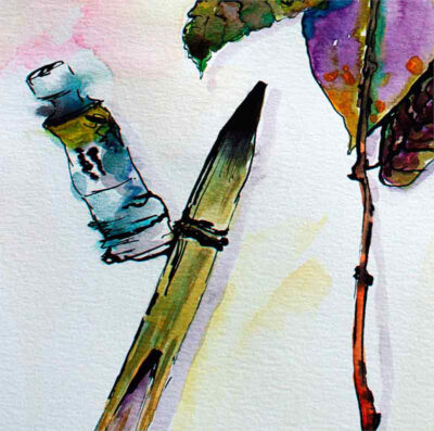 Still Life Hydrangeas Floral Watercolors and Ink detail