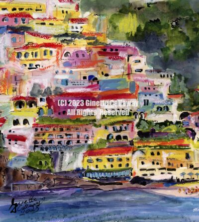 Positano From The Sea Amalfi Cost Paintings of ItalyD