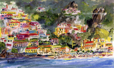 Positano From The Sea Amalfi Cost Paintings of Italy