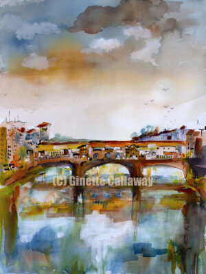 Bridges of Italy Ponte Vecchio Watercolors and Ink L