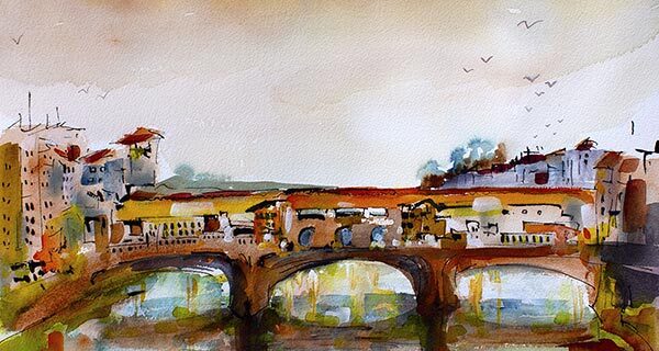 Bridges of Italy Ponte Vecchio Watercolors and Ink