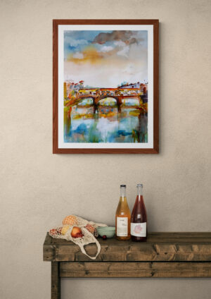 Bridges of Italy Ponte Vecchio Watercolors and Ink true size