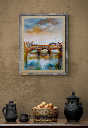 Bridges of Italy Ponte Vecchio Watercolors and Ink Wall true size