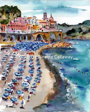 Amalfi Coast Italy Atrani Beach Watercolors and ink