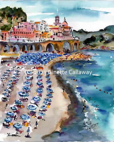 Amalfi Coast Italy Atrani Beach Watercolors and ink