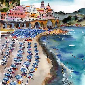 Amalfi Coast Italy Atrani Beach Watercolors and ink